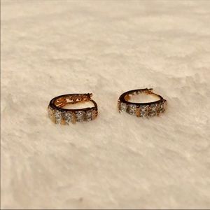Gold Tone & Rhinestone Small Hoop Latch Back Earrings